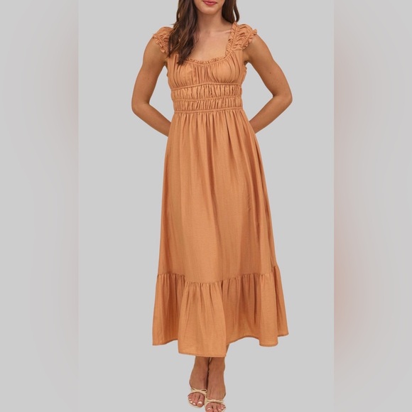 Blu Pepper Dresses & Skirts - Blu Pepper Sleeveless Ruffled Tan Midi Dress